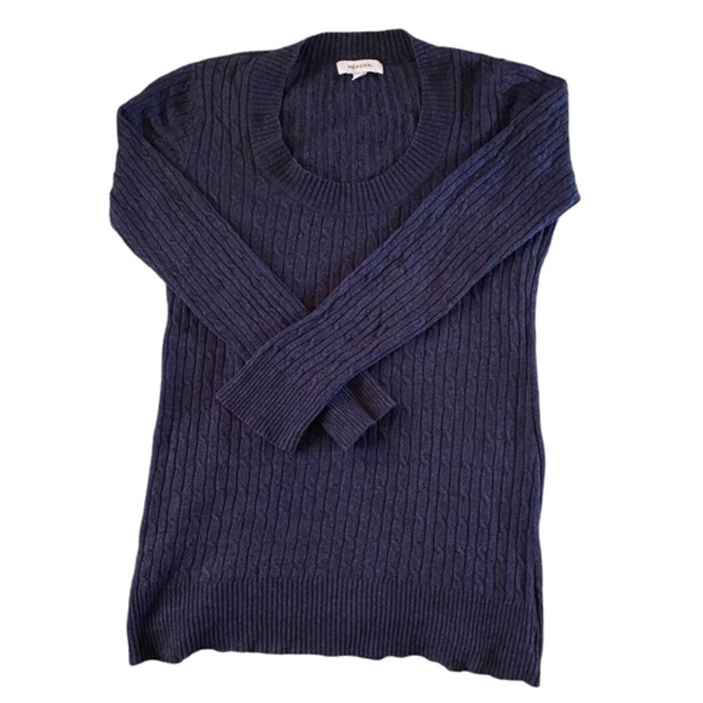 Navy Blue Long Sleeve Scoop Neck Sweater Large